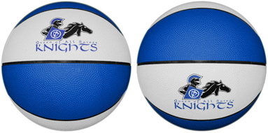 Basketballs for sports camps. You specify the color of the basketball, the logo and the seams.