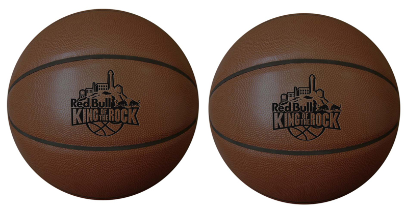 One-color imprint onto a dark colored synthetic leather basketball. There are many basketball sizes to choose from.