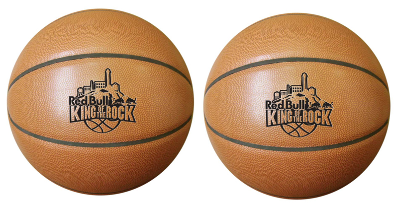 Light colored synthetic leather basketball with one-color imprint. We also offer logo debossing.